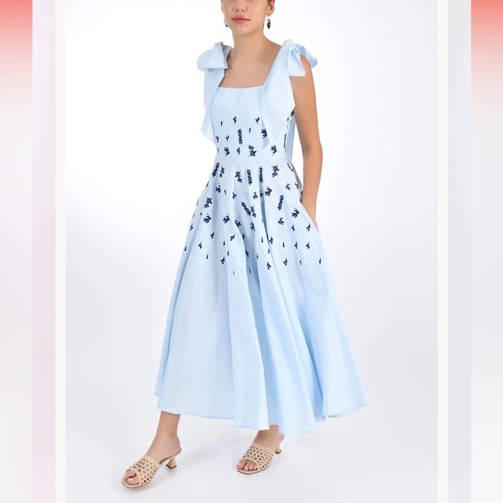 Fanm Mon Mimose Blue Embroidered Dress